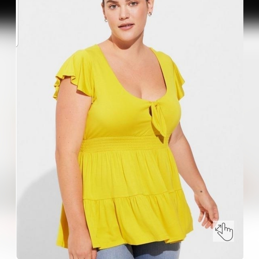 NWT Torrid Super Soft Tie Front Keyhole Babydoll Top Sz.2X Flutter Sleeve Yellow